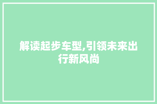 解读起步车型,引领未来出行新风尚