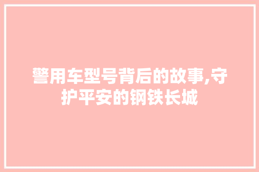 警用车型号背后的故事,守护平安的钢铁长城