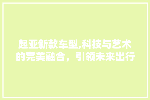起亚新款车型,科技与艺术的完美融合，引领未来出行新风尚