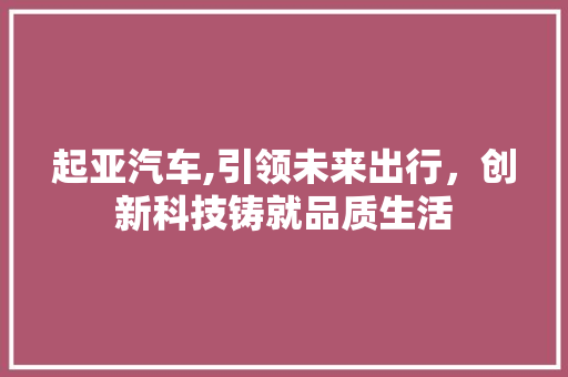 起亚汽车,引领未来出行，创新科技铸就品质生活