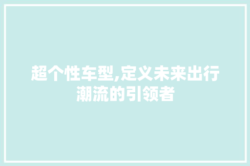 超个性车型,定义未来出行潮流的引领者