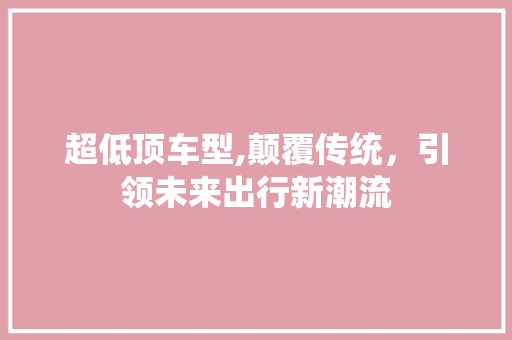 超低顶车型,颠覆传统，引领未来出行新潮流