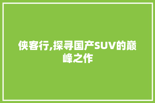 侠客行,探寻国产SUV的巅峰之作