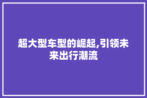 超大型车型的崛起,引领未来出行潮流