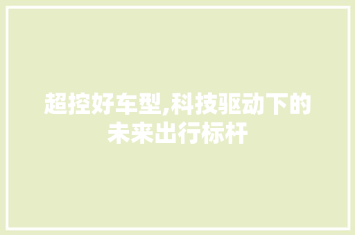 超控好车型,科技驱动下的未来出行标杆