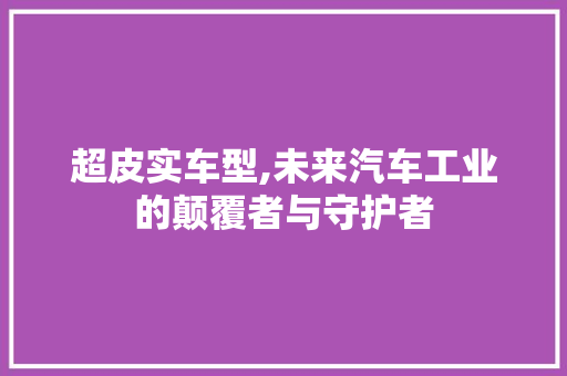 超皮实车型,未来汽车工业的颠覆者与守护者