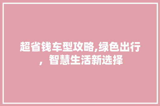 超省钱车型攻略,绿色出行，智慧生活新选择