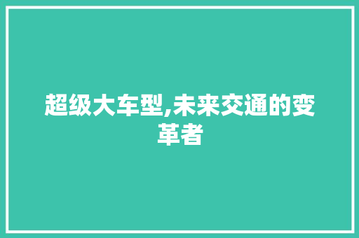 超级大车型,未来交通的变革者