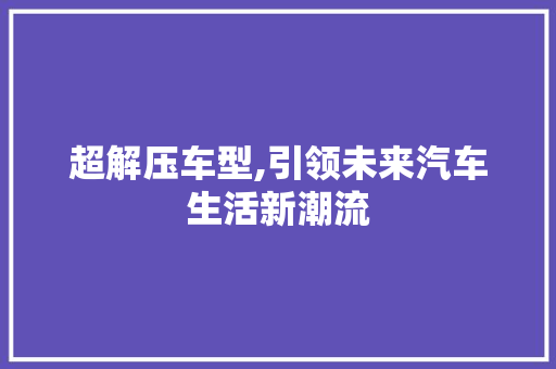超解压车型,引领未来汽车生活新潮流