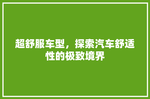 超舒服车型，探索汽车舒适性的极致境界