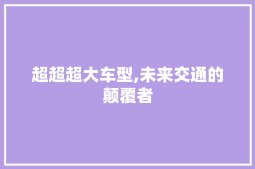 超超超大车型,未来交通的颠覆者