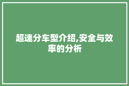 超速分车型介绍,安全与效率的分析