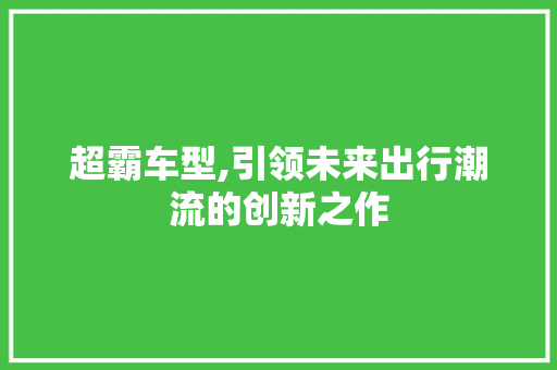超霸车型,引领未来出行潮流的创新之作