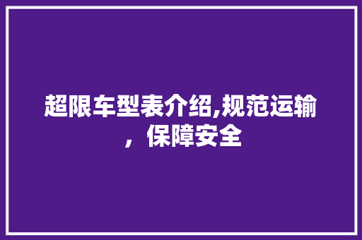 超限车型表介绍,规范运输，保障安全