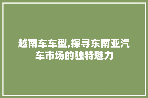 越南车车型,探寻东南亚汽车市场的独特魅力