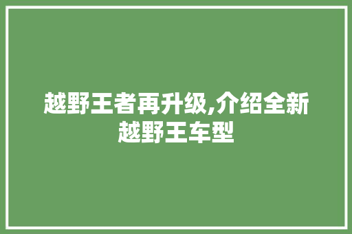 越野王者再升级,介绍全新越野王车型