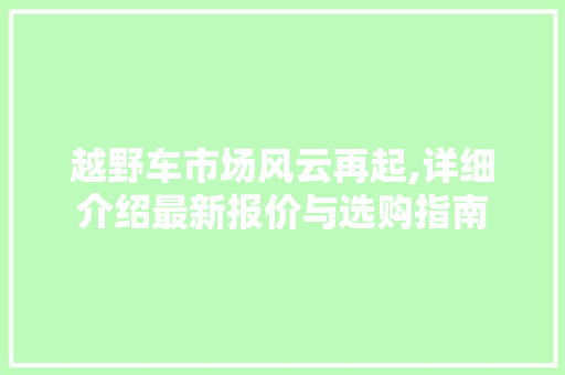 越野车市场风云再起,详细介绍最新报价与选购指南