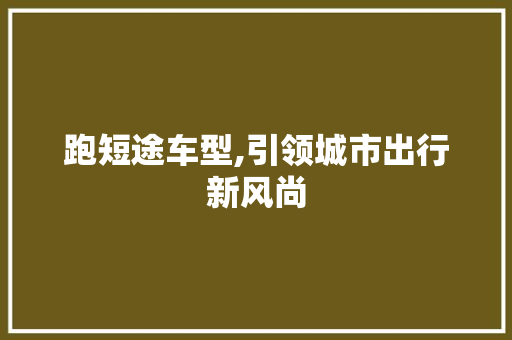 跑短途车型,引领城市出行新风尚