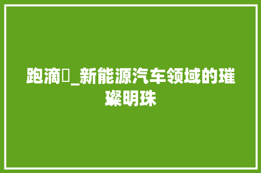 跑滴滳_新能源汽车领域的璀璨明珠