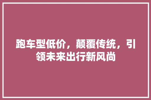 跑车型低价，颠覆传统，引领未来出行新风尚