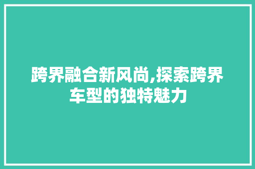 跨界融合新风尚,探索跨界车型的独特魅力