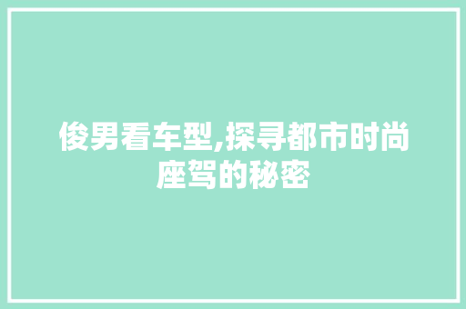 俊男看车型,探寻都市时尚座驾的秘密