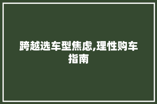 跨越选车型焦虑,理性购车指南