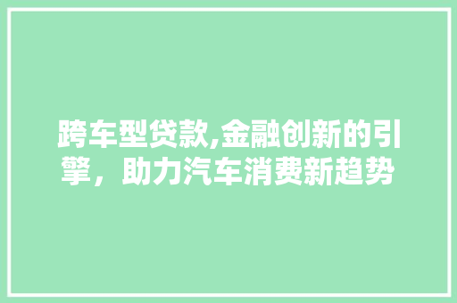 跨车型贷款,金融创新的引擎，助力汽车消费新趋势