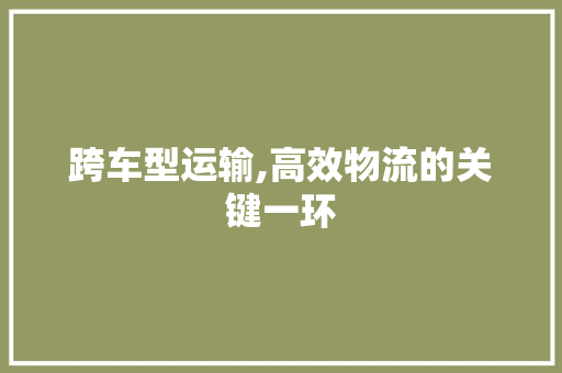 跨车型运输,高效物流的关键一环