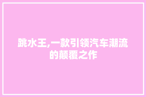 跳水王,一款引领汽车潮流的颠覆之作
