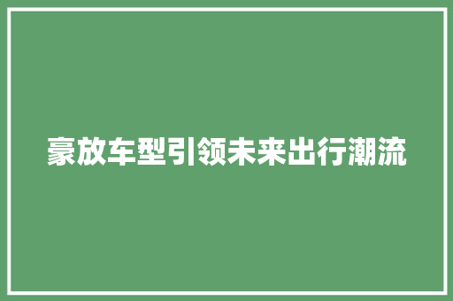 豪放车型引领未来出行潮流