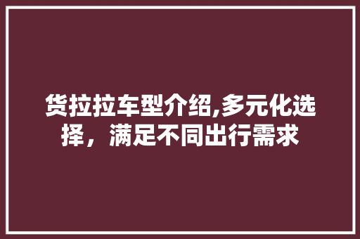 货拉拉车型介绍,多元化选择，满足不同出行需求