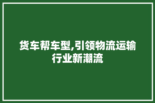 货车帮车型,引领物流运输行业新潮流