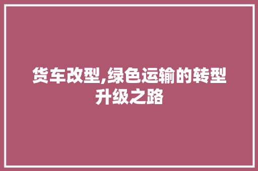 货车改型,绿色运输的转型升级之路