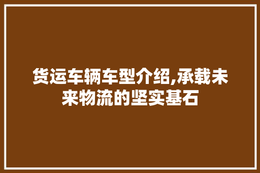 货运车辆车型介绍,承载未来物流的坚实基石