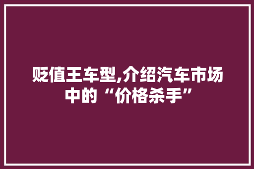 贬值王车型,介绍汽车市场中的“价格杀手”