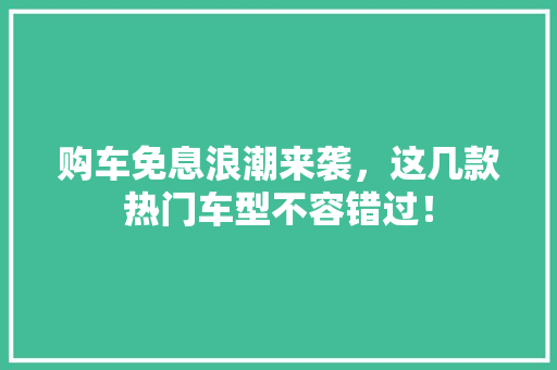 购车免息浪潮来袭，这几款热门车型不容错过！