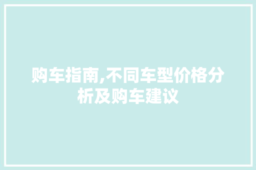 购车指南,不同车型价格分析及购车建议