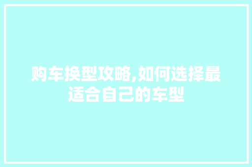 购车换型攻略,如何选择最适合自己的车型