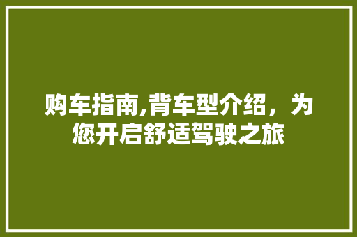 购车指南,背车型介绍，为您开启舒适驾驶之旅