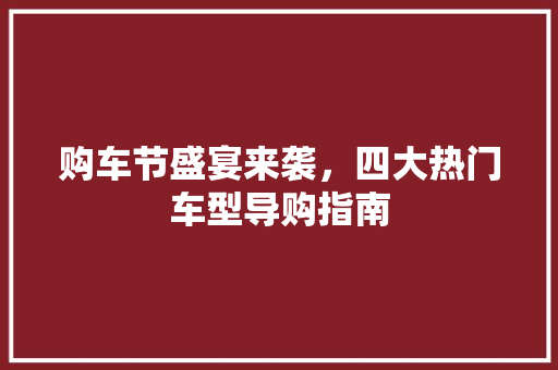 购车节盛宴来袭，四大热门车型导购指南