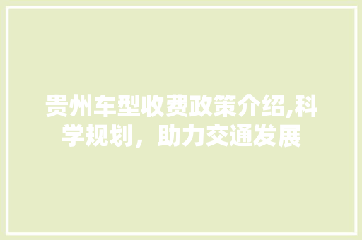 贵州车型收费政策介绍,科学规划，助力交通发展