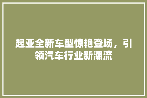 起亚全新车型惊艳登场，引领汽车行业新潮流