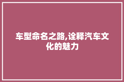 车型命名之路,诠释汽车文化的魅力