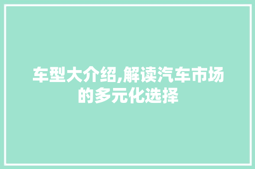 车型大介绍,解读汽车市场的多元化选择
