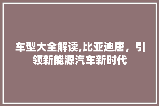 车型大全解读,比亚迪唐，引领新能源汽车新时代