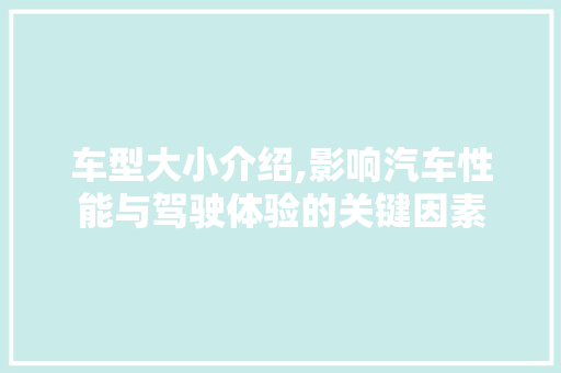 车型大小介绍,影响汽车性能与驾驶体验的关键因素