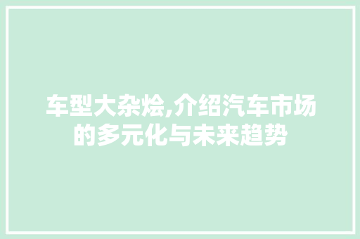 车型大杂烩,介绍汽车市场的多元化与未来趋势