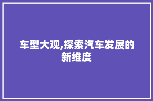 车型大观,探索汽车发展的新维度