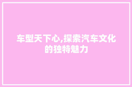 车型天下心,探索汽车文化的独特魅力
